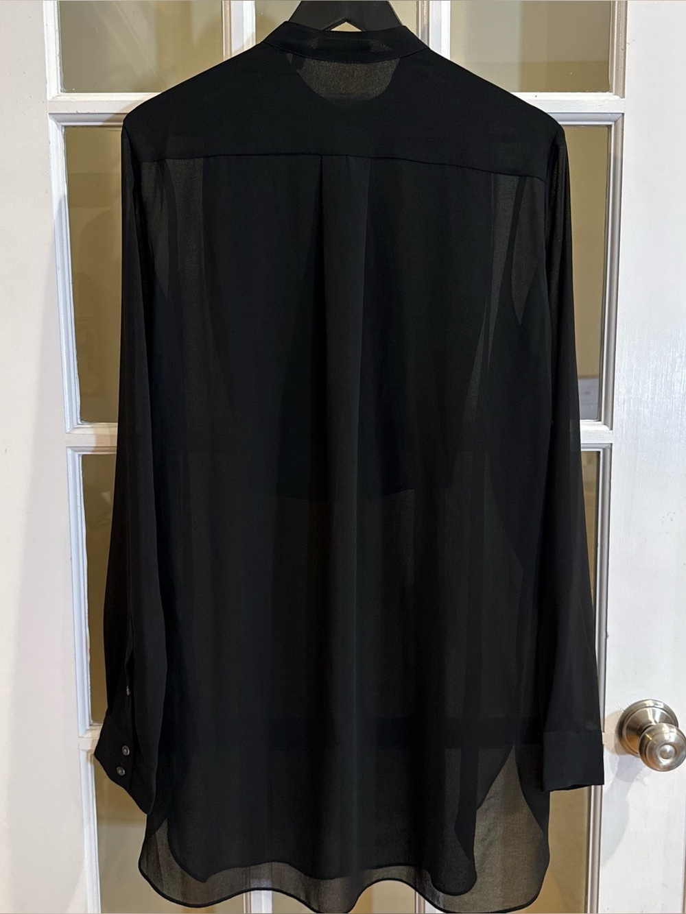 Babaton Button Down Tunic Top Silk Trim Semi Sheer Mandarin Collar Size Large - Picture 2 of 6